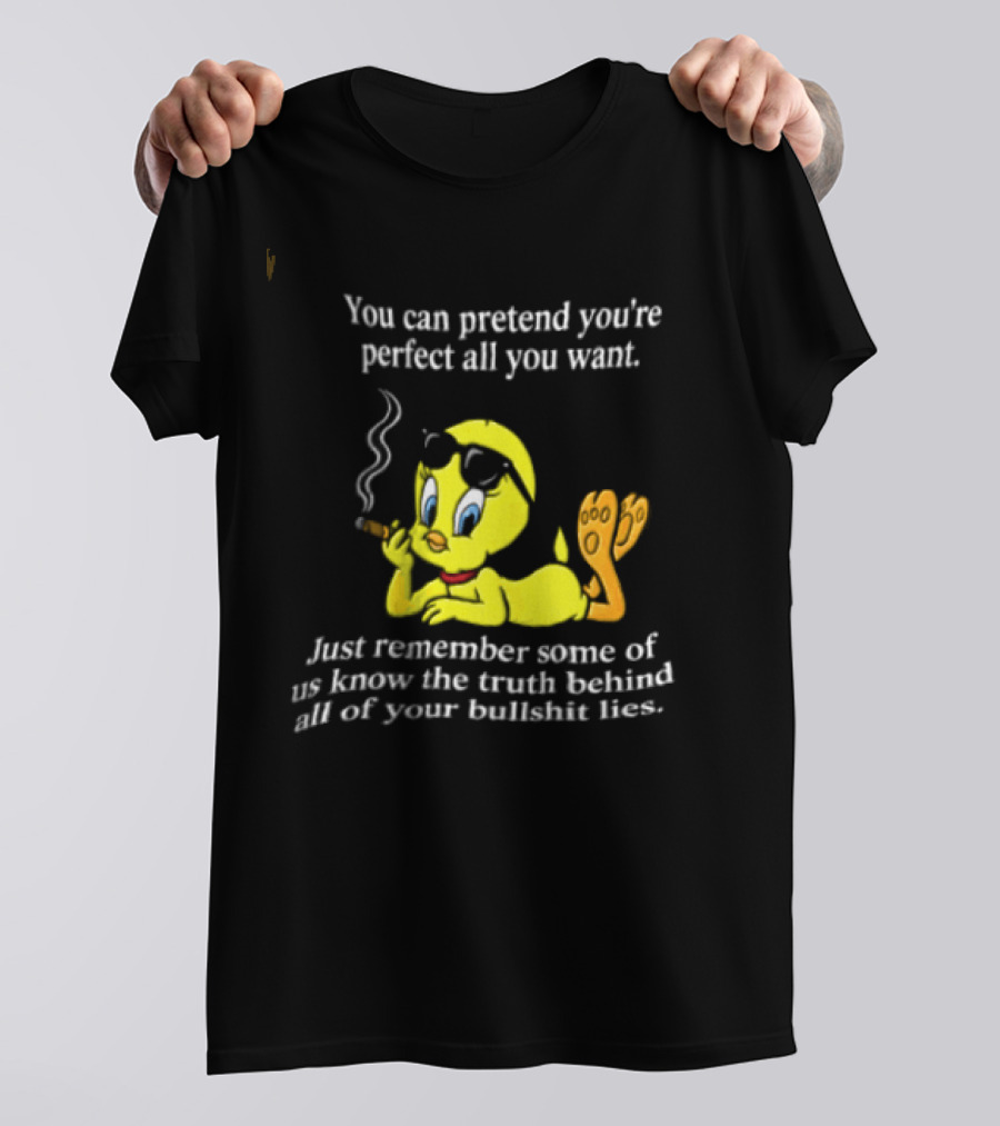 You Can Pretend Youre Perfect All You Want Just Remember Some Of Us Know The Truth Behind All Of Your Bullshit Lies Tweety Bird Smoking T-Shirt