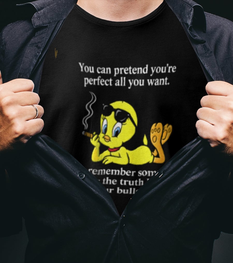 You Can Pretend Youre Perfect All You Want Just Remember Some Of Us Know The Truth Behind All Of Your Bullshit Lies Tweety Bird Smoking T-Shirt
