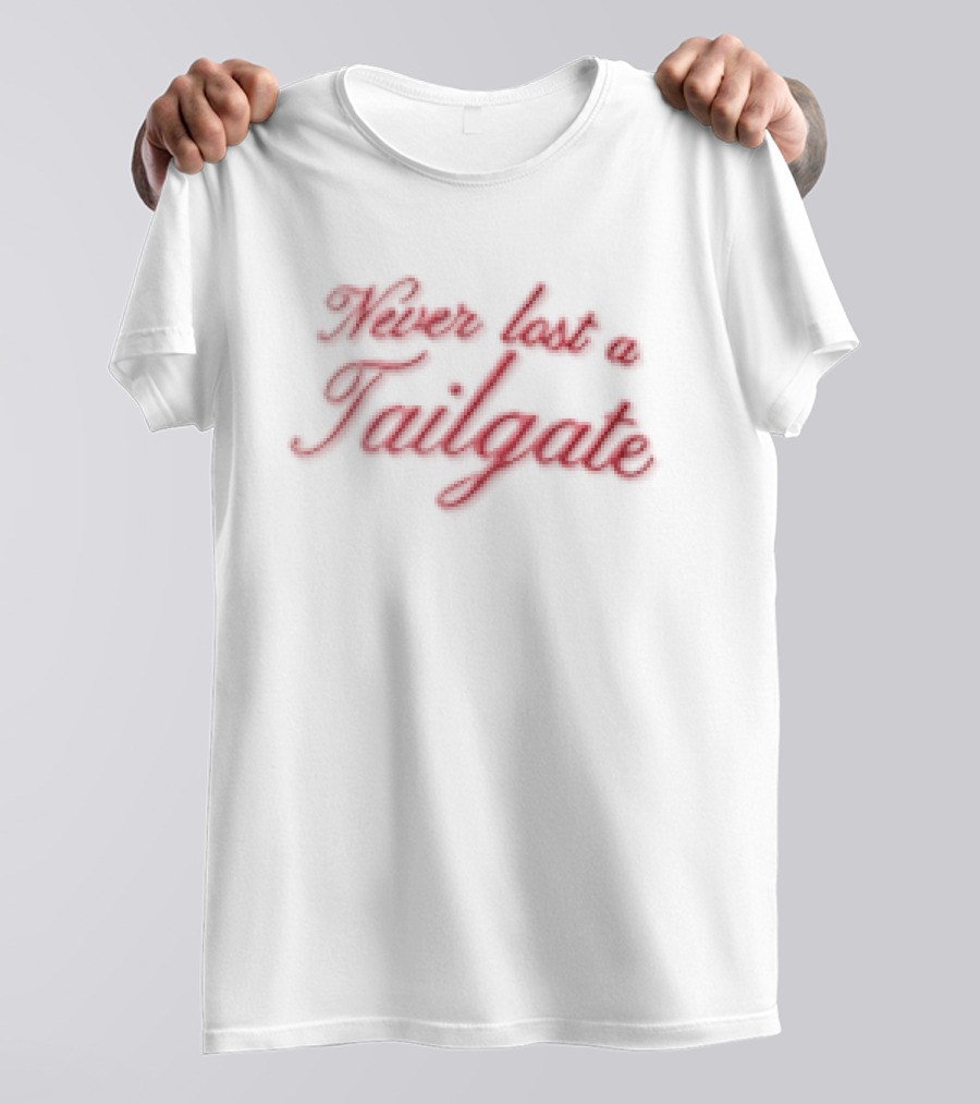 Never Lost A Tailgate Red Cursive Script Visor T-Shirt