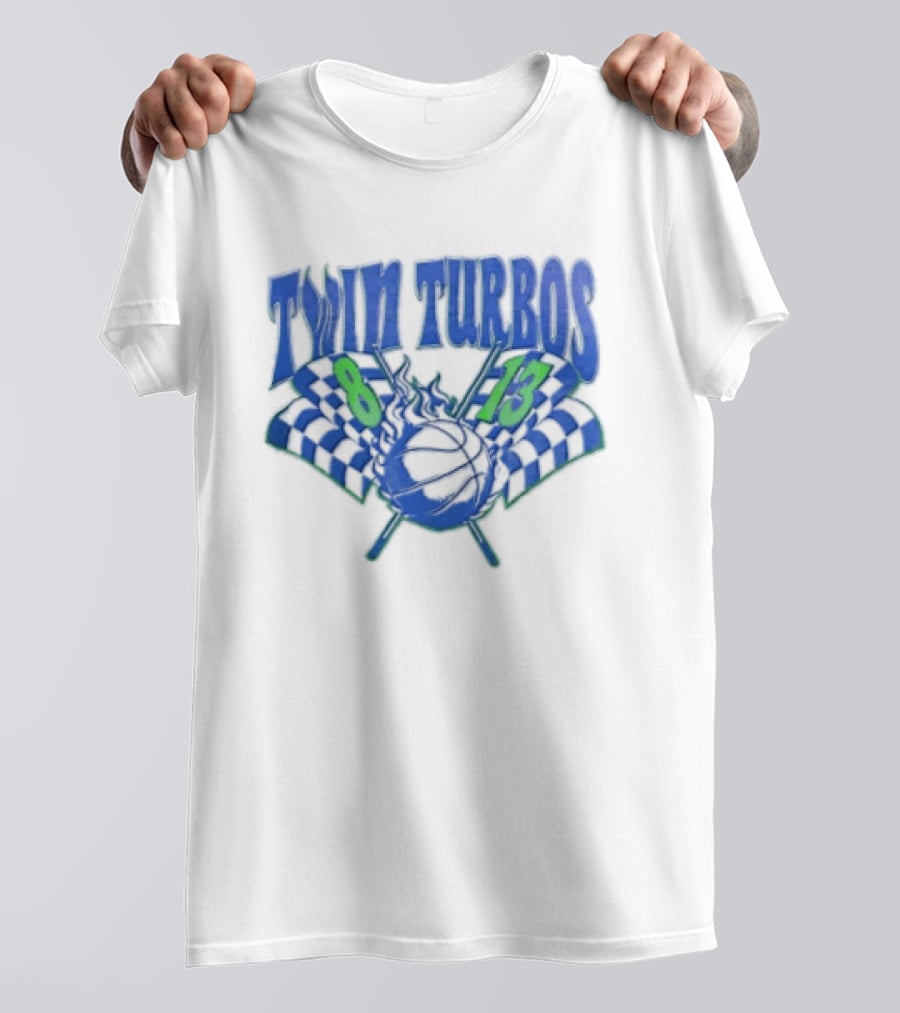 Twin Turbos 8 13 Basketball Checkered Flag Racing T-Shirt