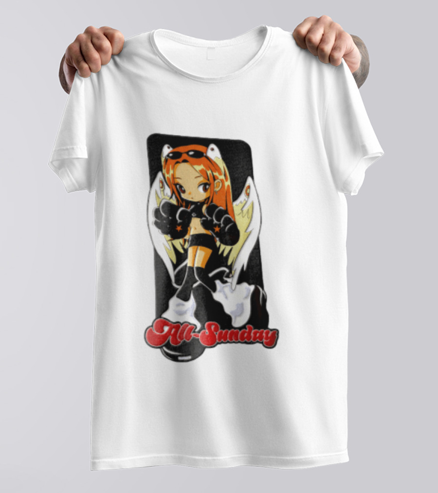 All Sunday Anime Girl With Angel Wings Paw Gloves And Platform Boots T-Shirt