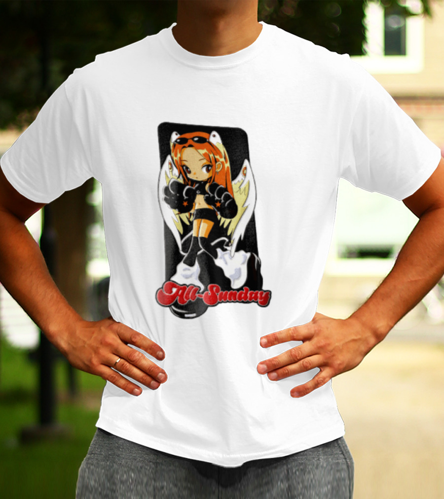 All Sunday Anime Girl With Angel Wings Paw Gloves And Platform Boots T-Shirt