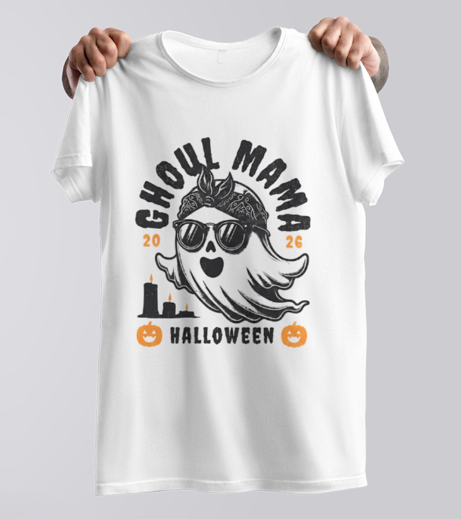 Ghoul Mama Halloween 2026 With Pumpkins And Candles T-Shirt