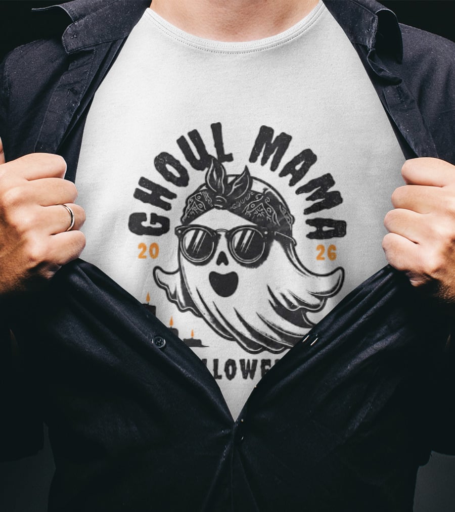 Ghoul Mama Halloween 2026 With Pumpkins And Candles T-Shirt