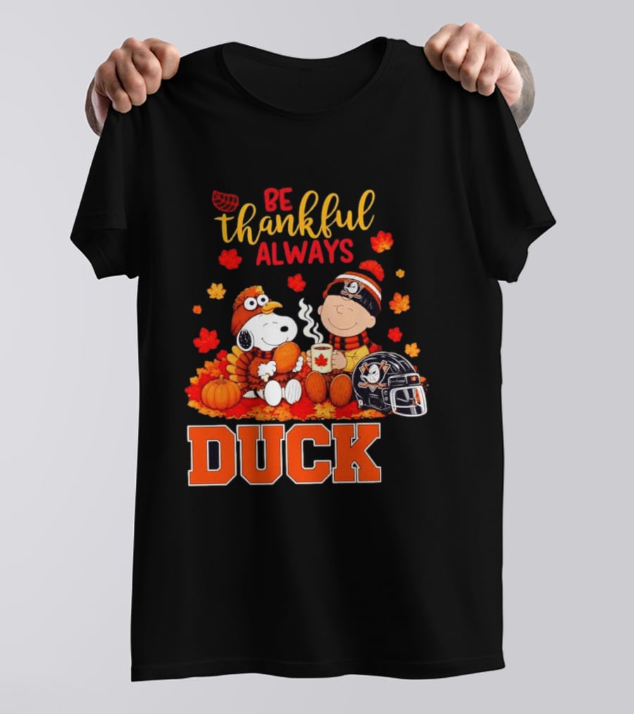 Be Thankful Always Snoopy Charlie Brown Ducks Fans Autumn Leaves T-Shirt