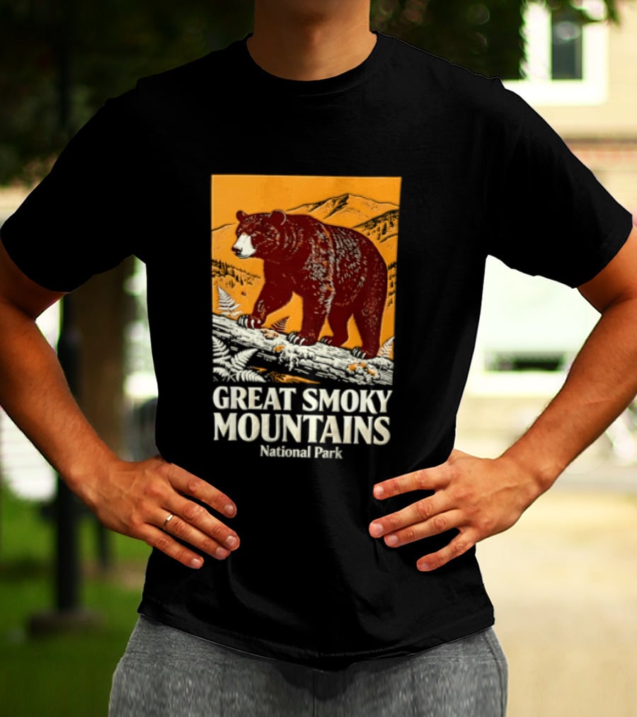 Great Smoky Mountains National Park Black Bear Walking On Log T-Shirt
