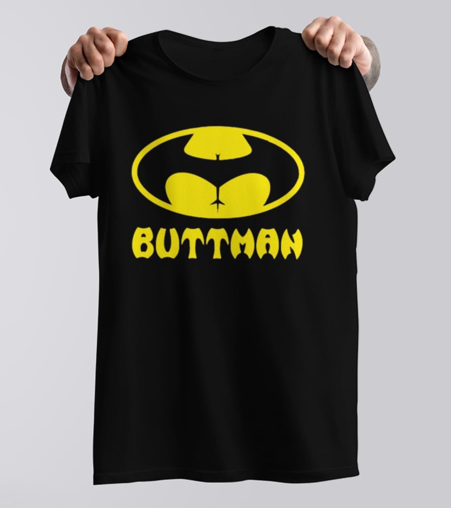 Buttman Batman Superhero Parody Yellow T-Shirt
