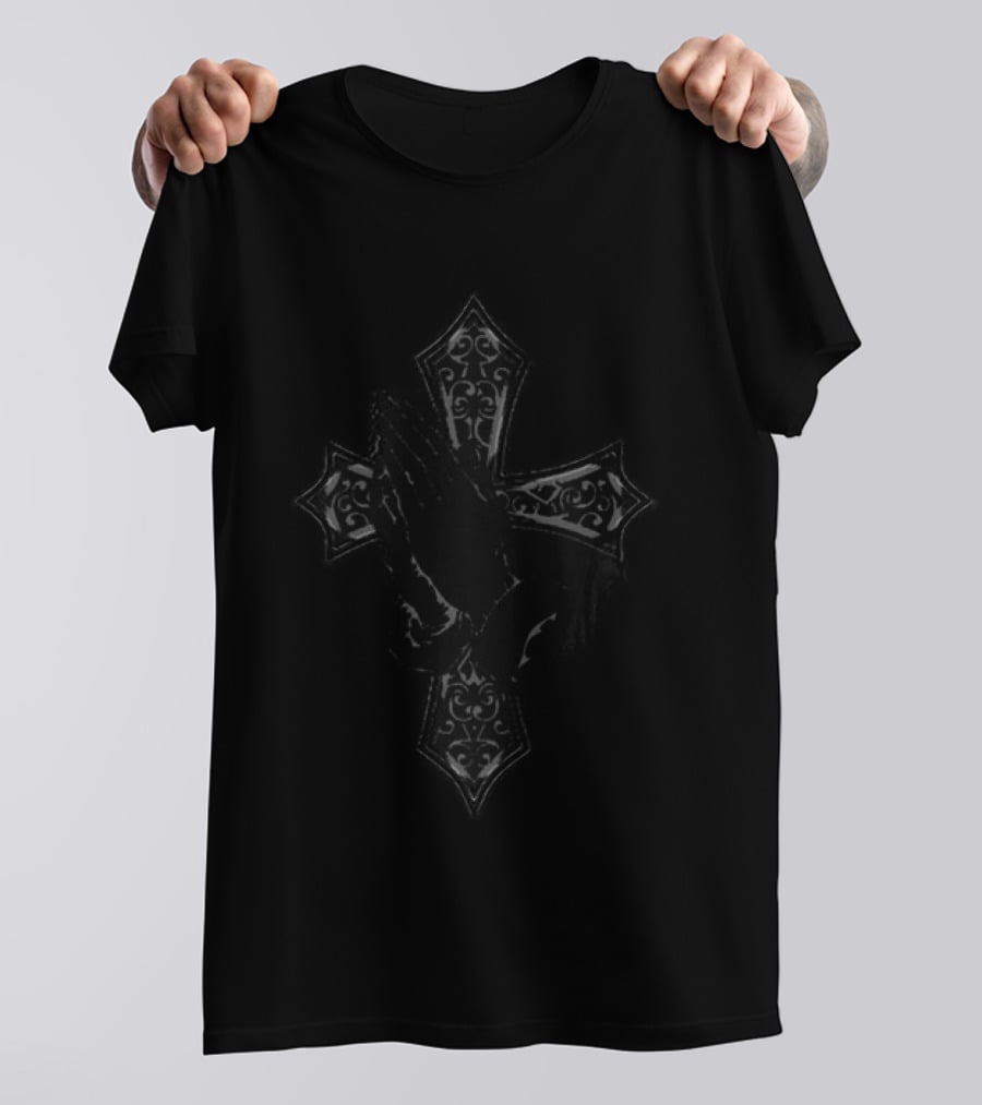 Chrome Hearts Black Praying Hands Cross T-Shirt