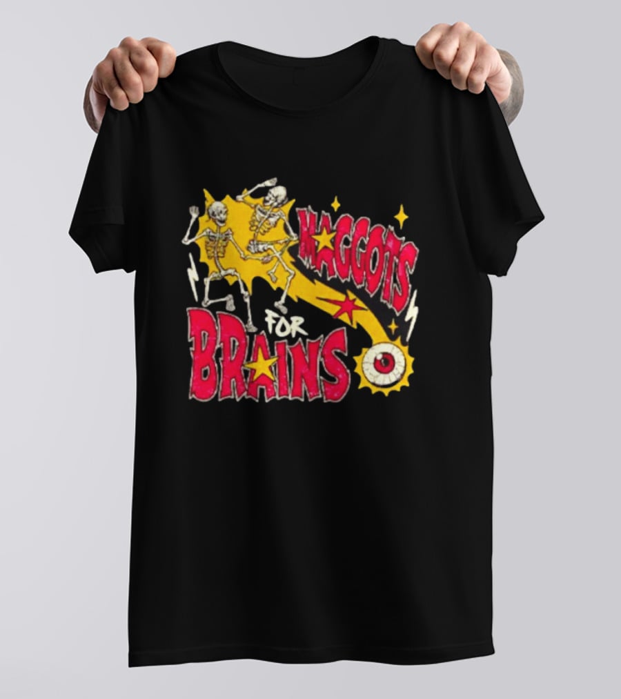 Skeleton Dance Maggots For Brains Halloween Eyeball Stars T-Shirt