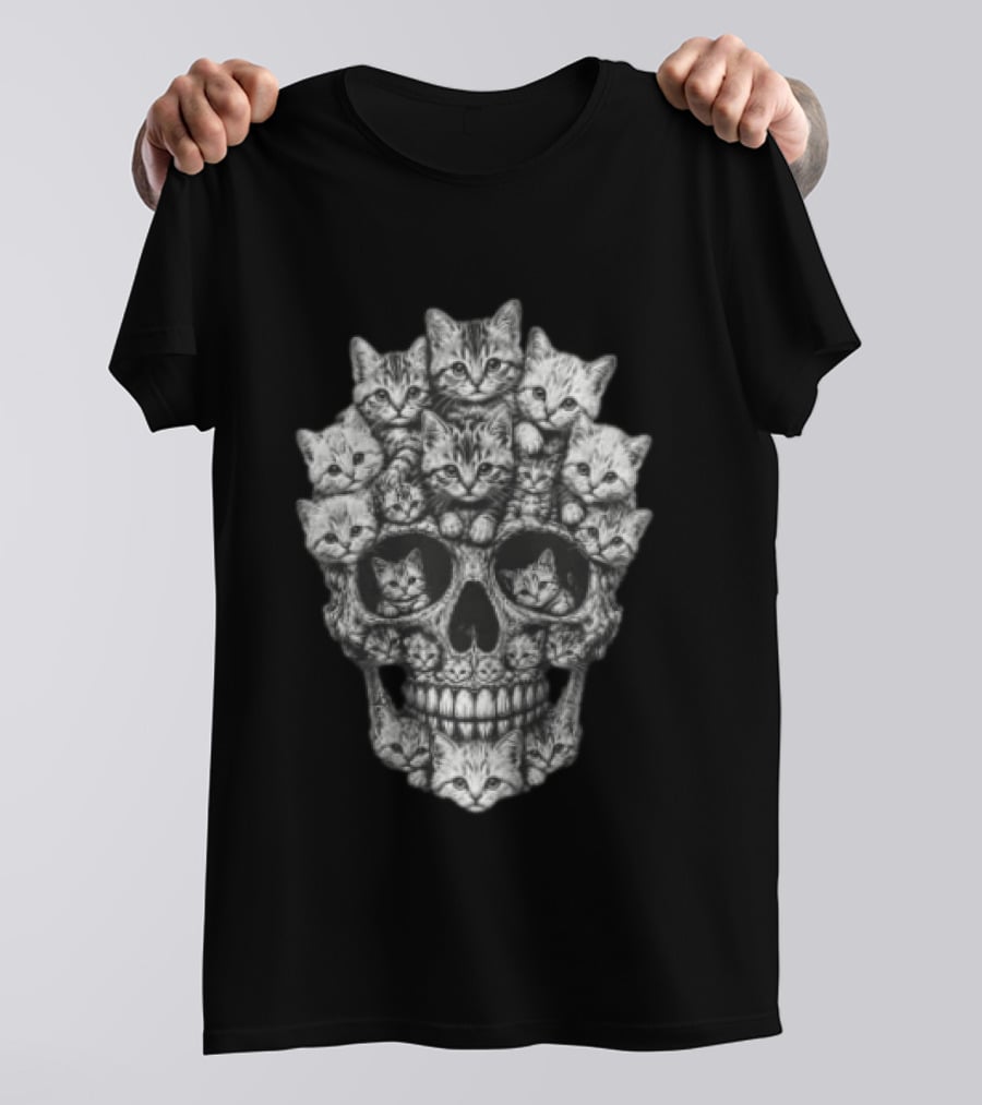 Tabby Kittens Forming Skull Image T-Shirt