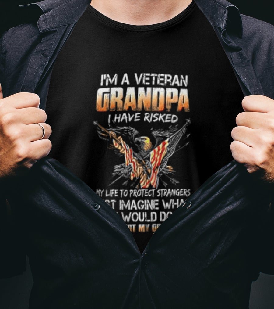 I'm A Veteran Grandpa I Have Risked My Life To Protect Strangers Just Imagine What I Would Do To Protect My Grandkids T-Shirt