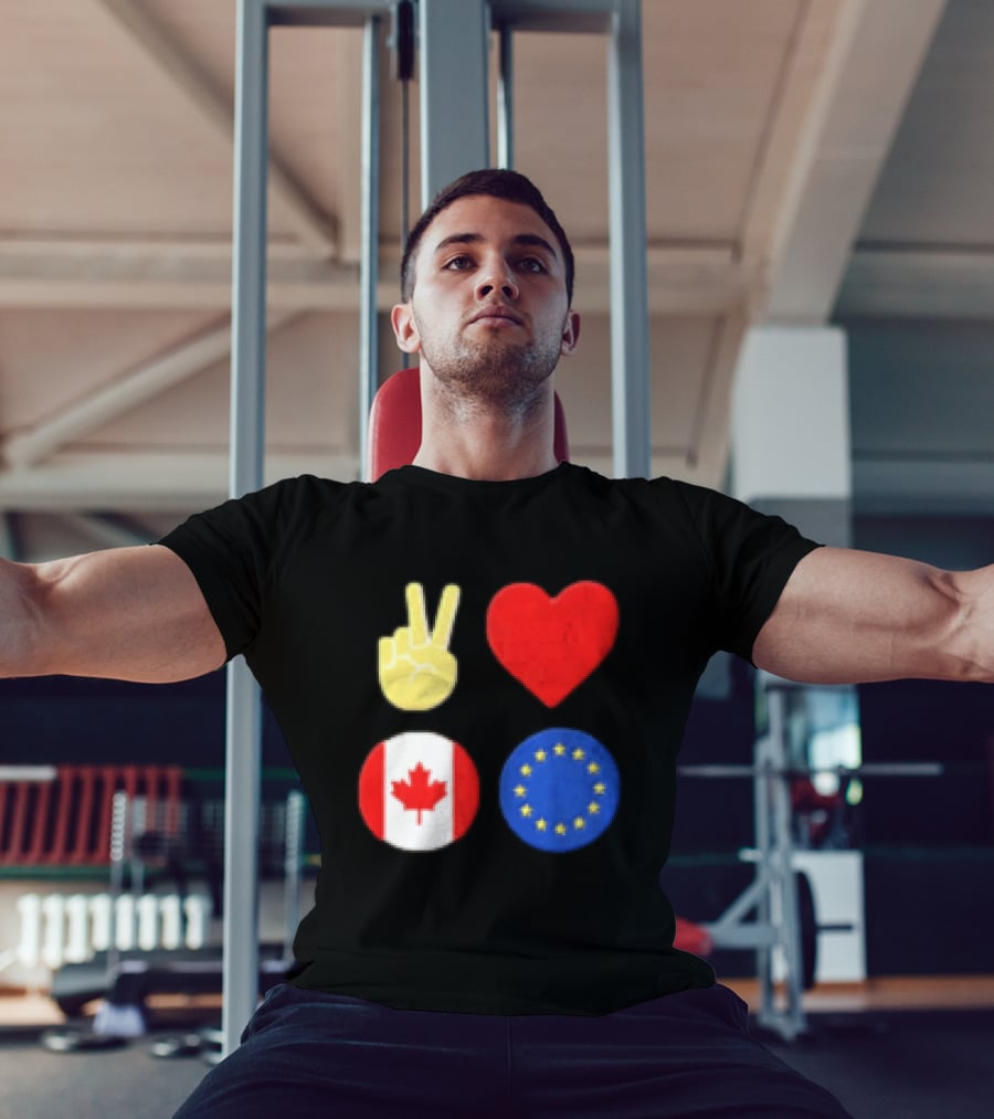 Peace Love Canada Flag European Union Circle Stars T-Shirt