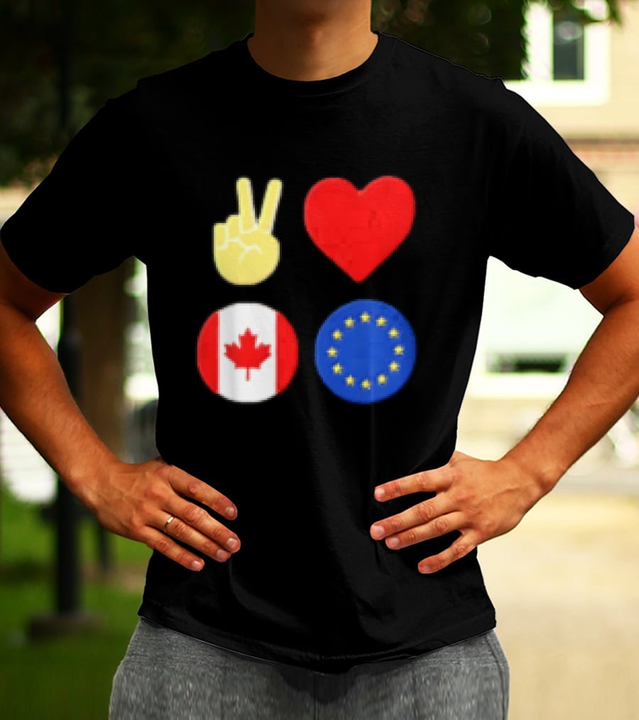 Peace Love Canada Flag European Union Circle Stars T-Shirt
