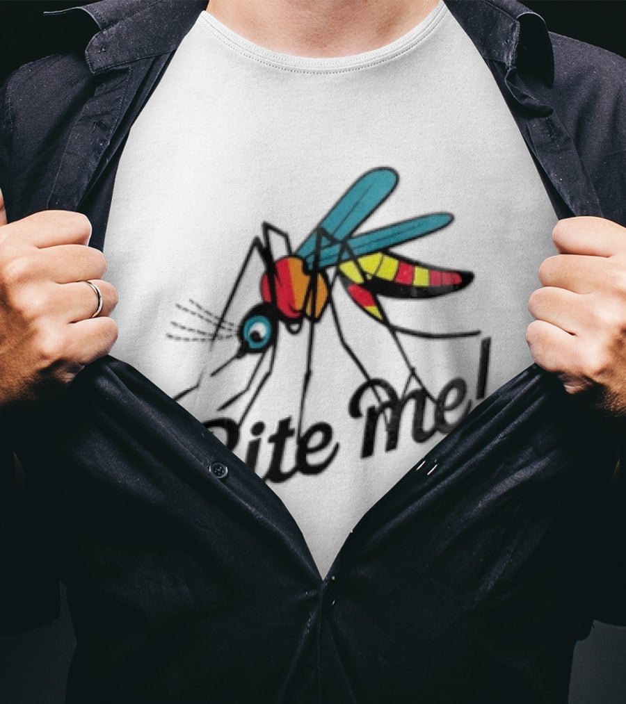 Bite Me Colorful Mosquito Cartoon Vibrant Insect T-Shirt