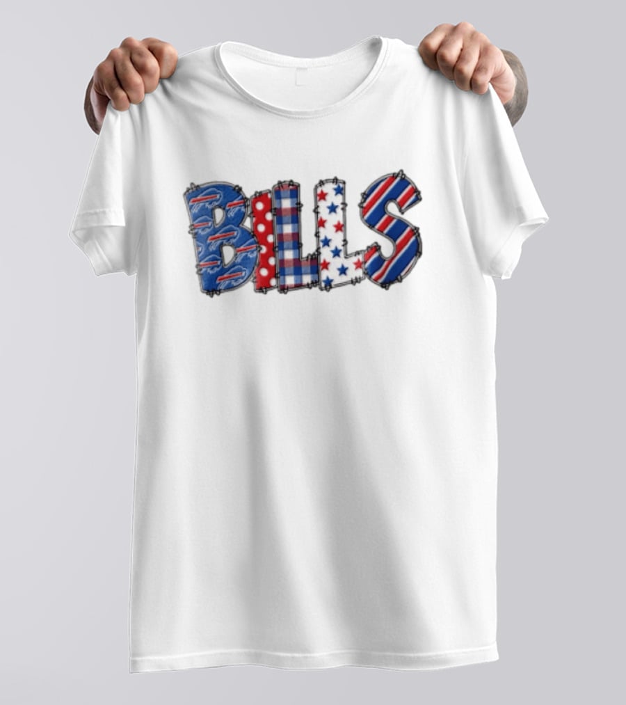 Buffalo Bills Stitched Patchwork Stars Stripes Polka Dot T-Shirt