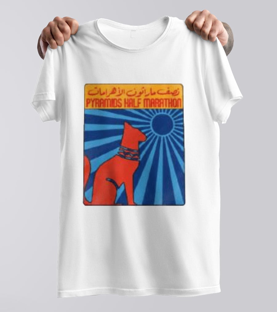 Pyramids Half Marathon Egypt Cat Sunburst Arabic T-Shirt
