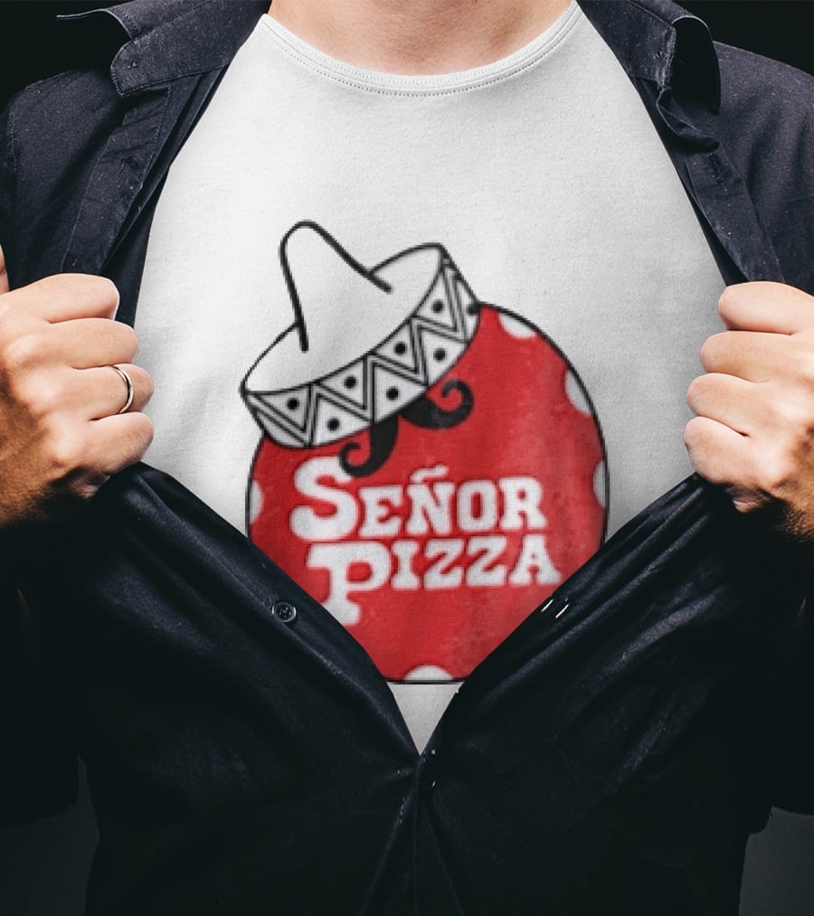 Señor Pizza Red Apron With Mustache And Patterned Collar T-Shirt