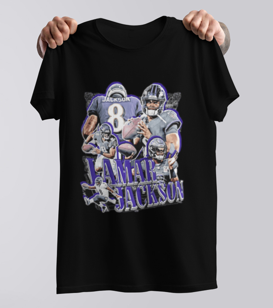 Lamar Jackson Baltimore Ravens Football Collage Action Poses T-Shirt