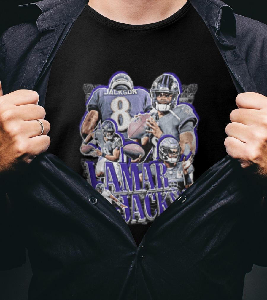 Lamar Jackson Baltimore Ravens Football Collage Action Poses T-Shirt