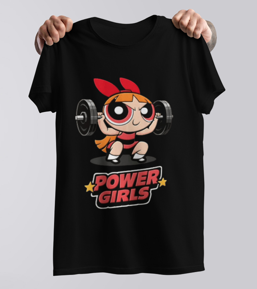 Power Girls Cartoon Blossom Lifting Barbell Weights T-Shirt