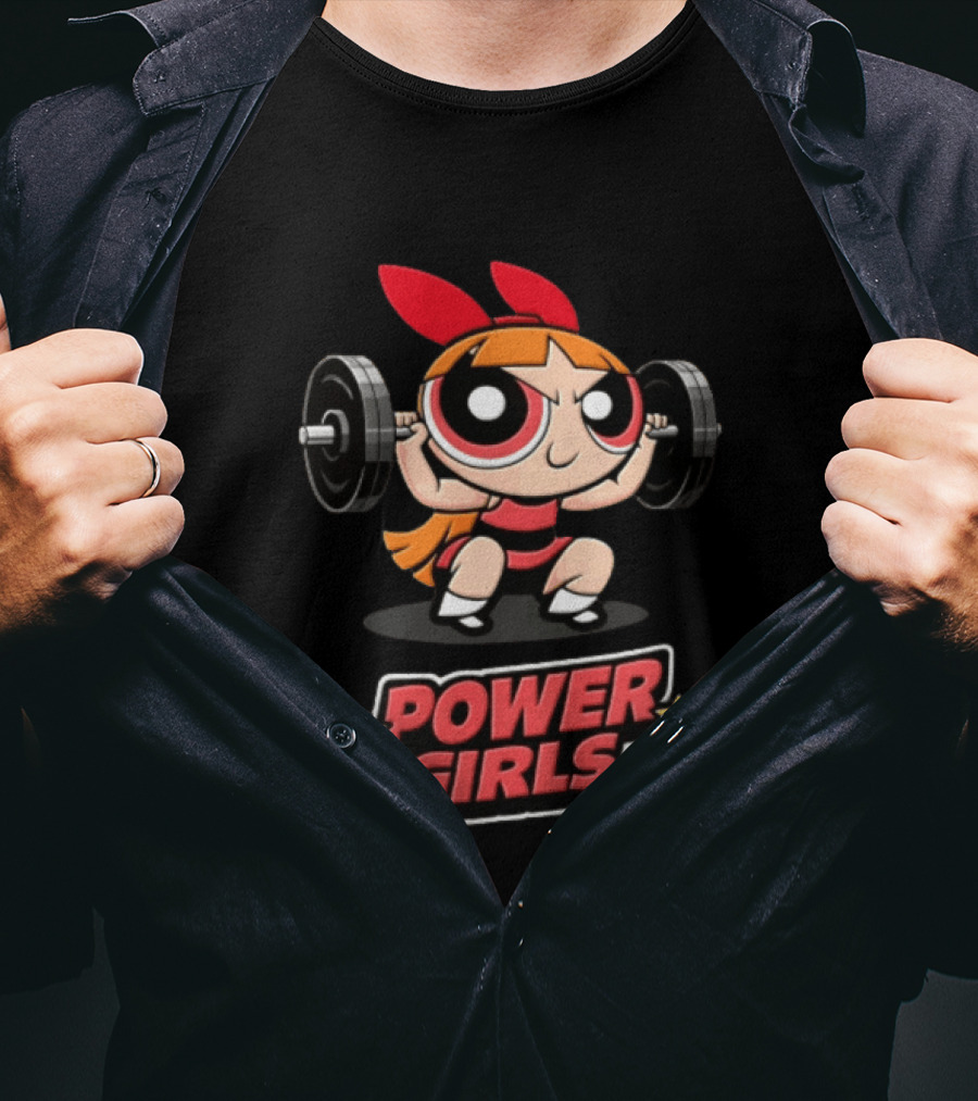 Power Girls Cartoon Blossom Lifting Barbell Weights T-Shirt