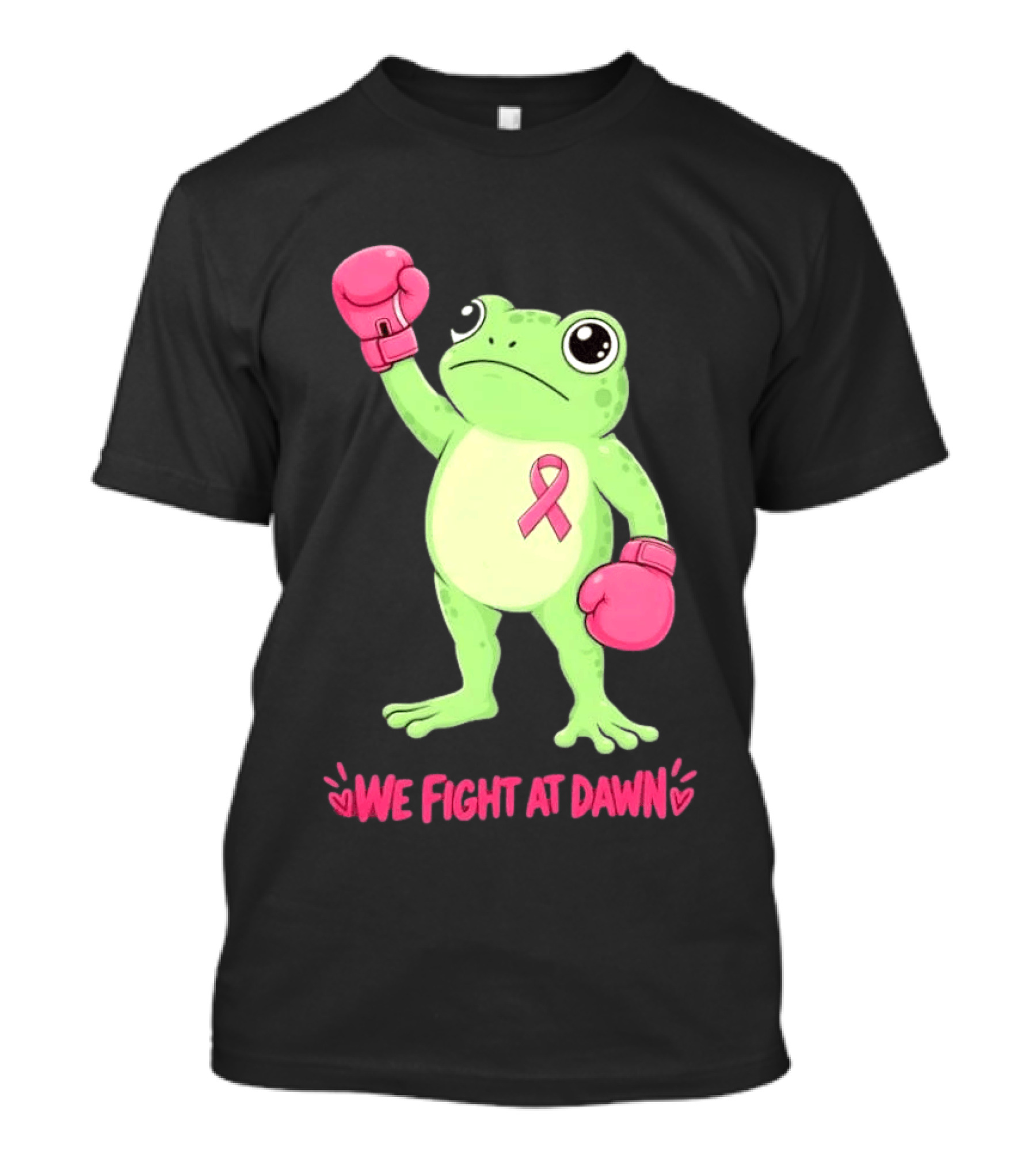 Boxing Frog We Fight At Dawn Breast Cancer Awareness Pink Gloves Ribbon T-Shirt