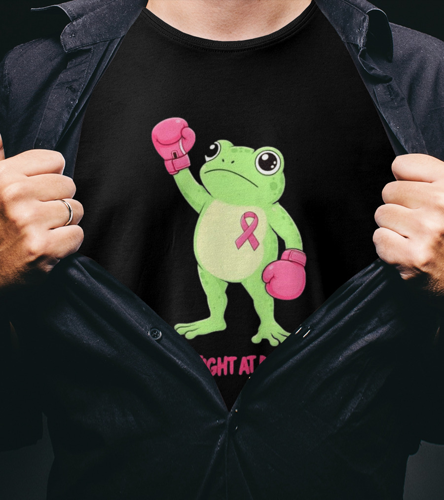 Boxing Frog We Fight At Dawn Breast Cancer Awareness Pink Gloves Ribbon T-Shirt