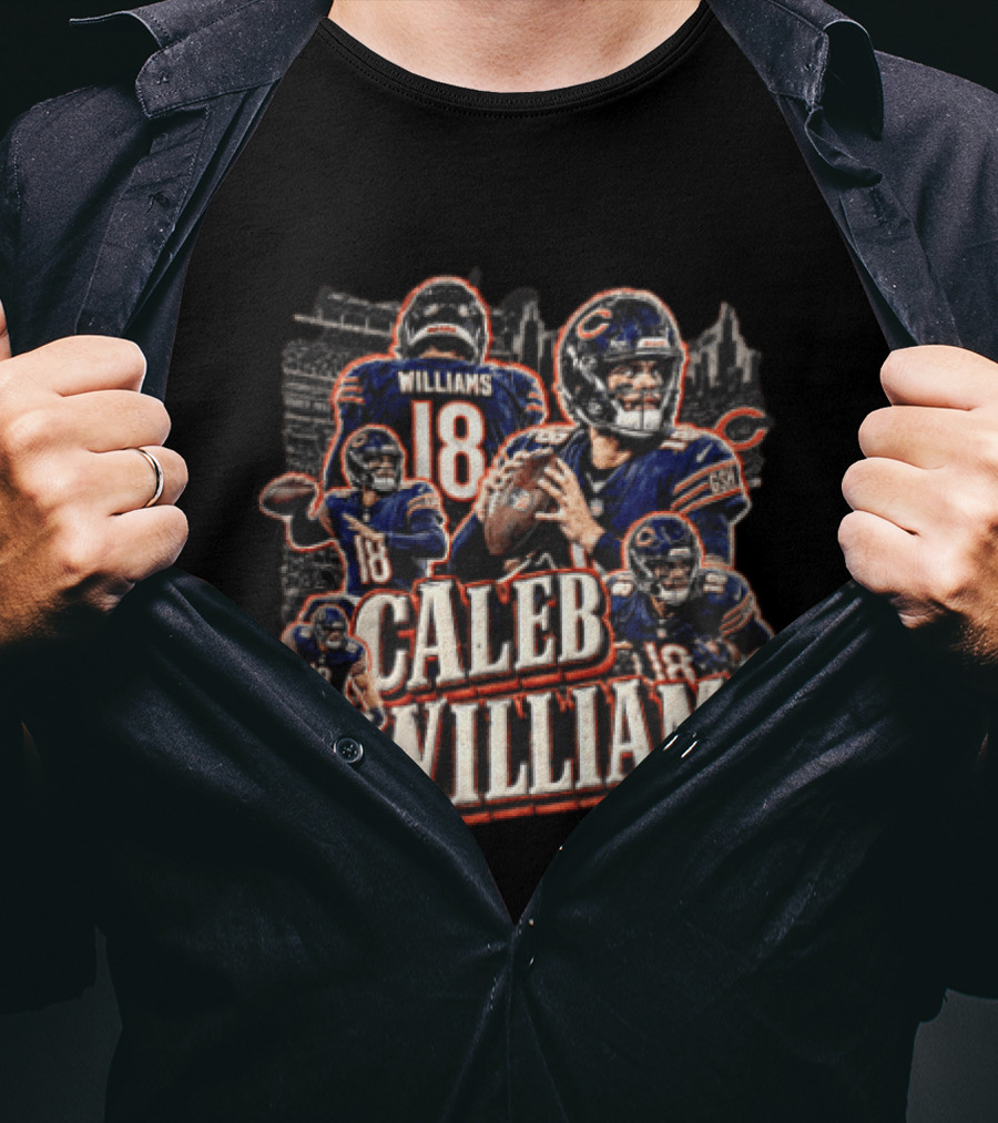 Chicago Bears Caleb Williams Action Poses Number 18 Football Scene T-Shirt