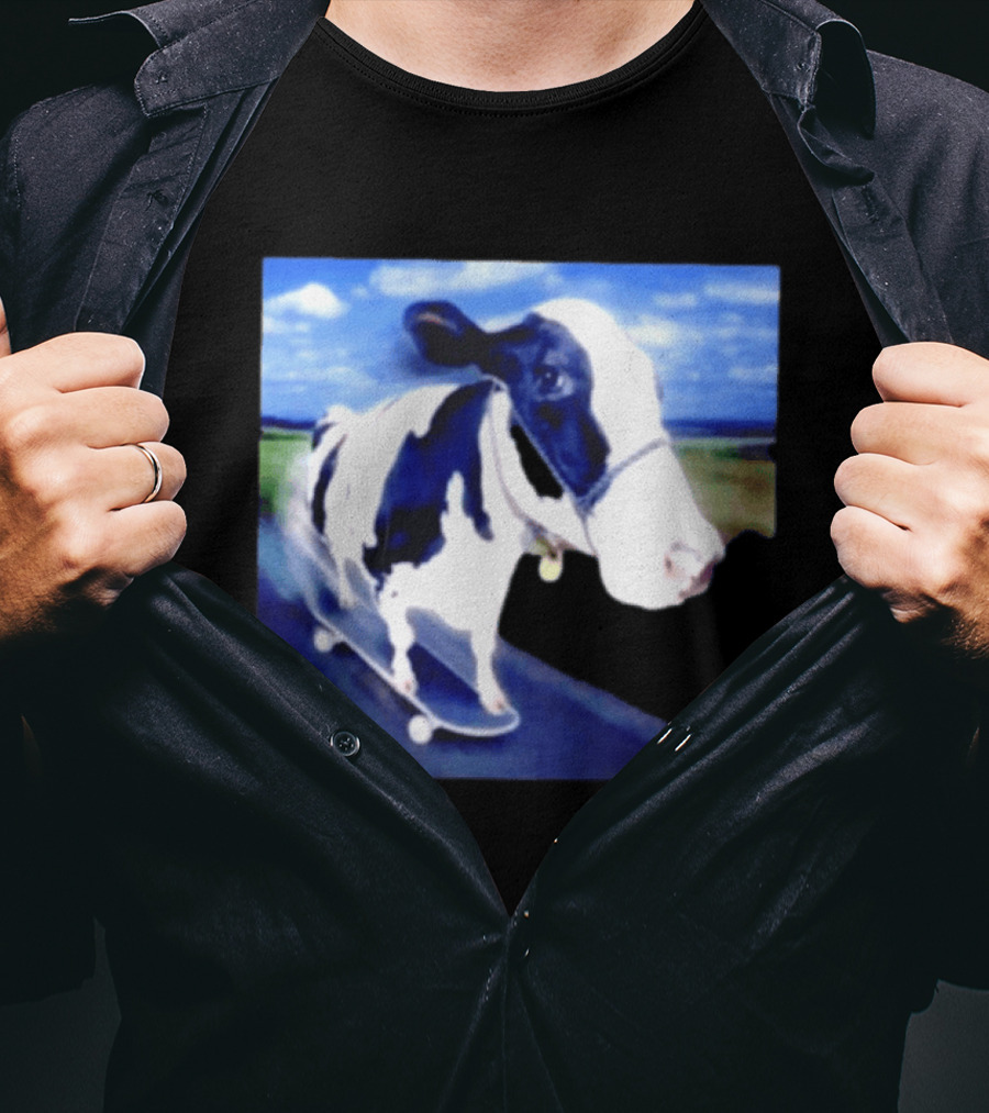 Cow Skateboarding Adventure On Open Road T-Shirt