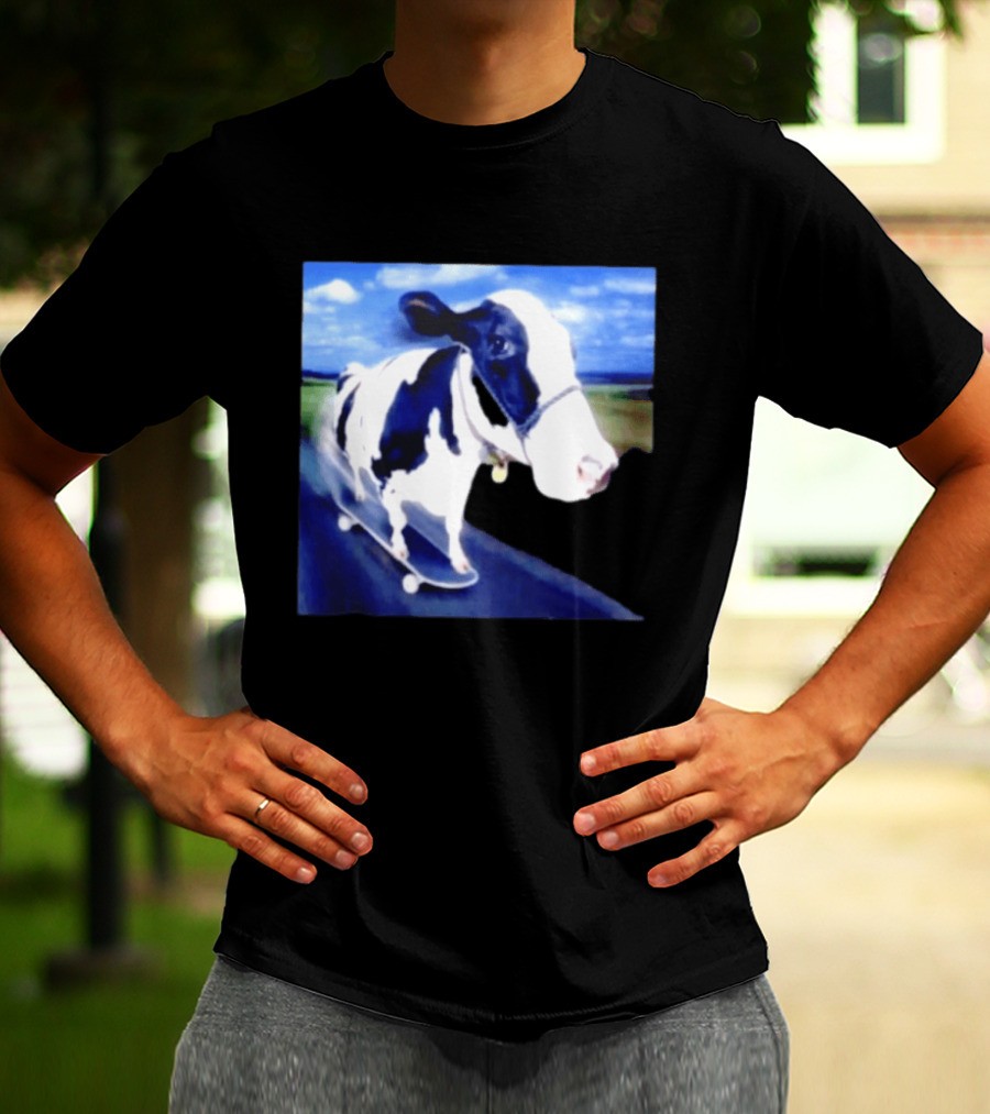 Cow Skateboarding Adventure On Open Road T-Shirt