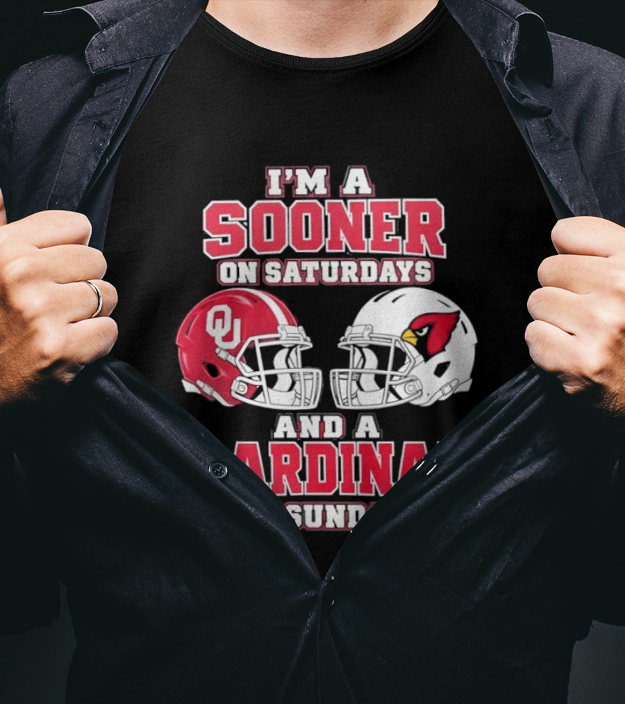 I'm A Sooner On Saturdays And A Cardinal On Sundays Football Helmets T-Shirt