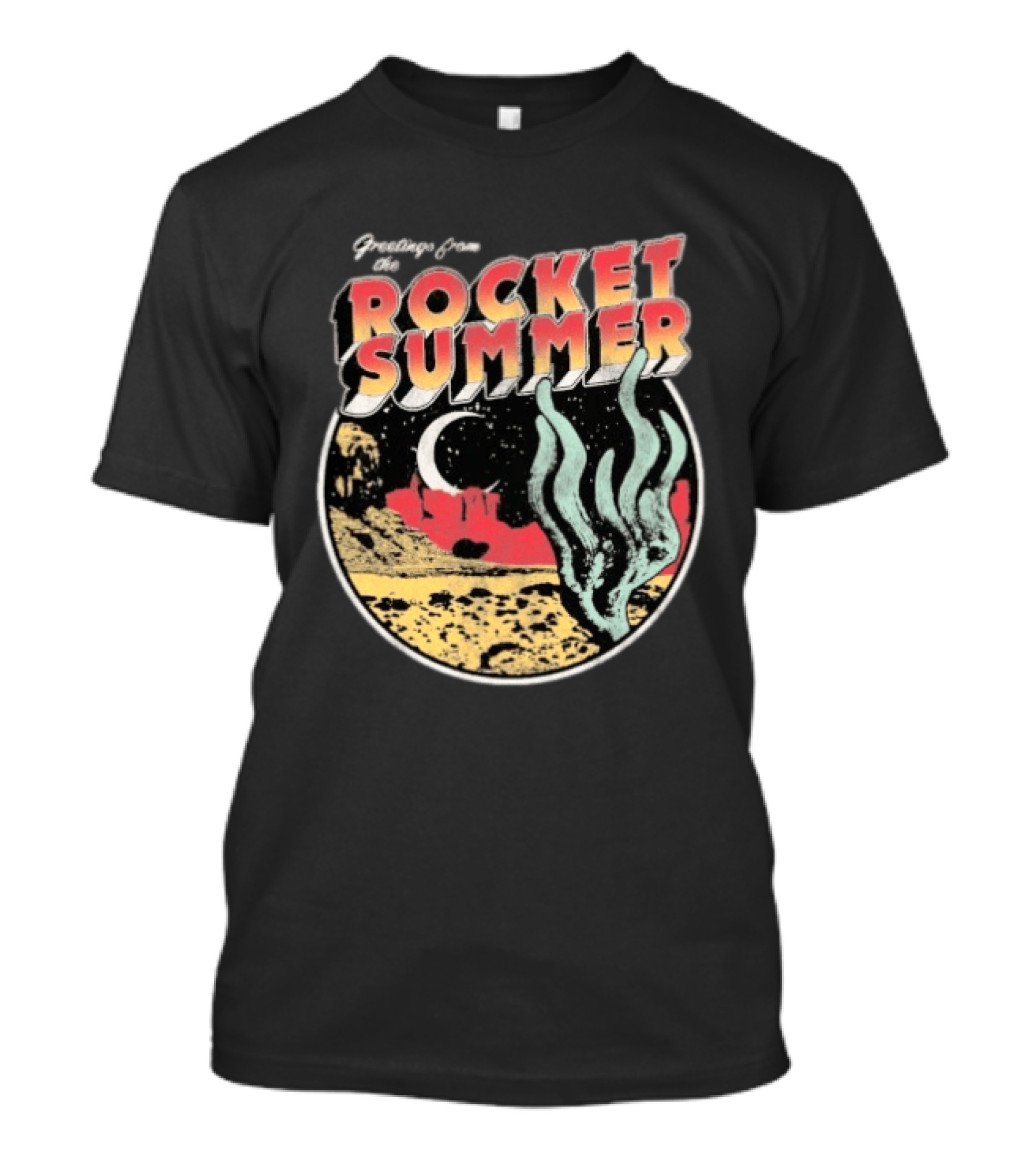 Greetings From The Rocket Summer Desert Moonlight Scene T-Shirt