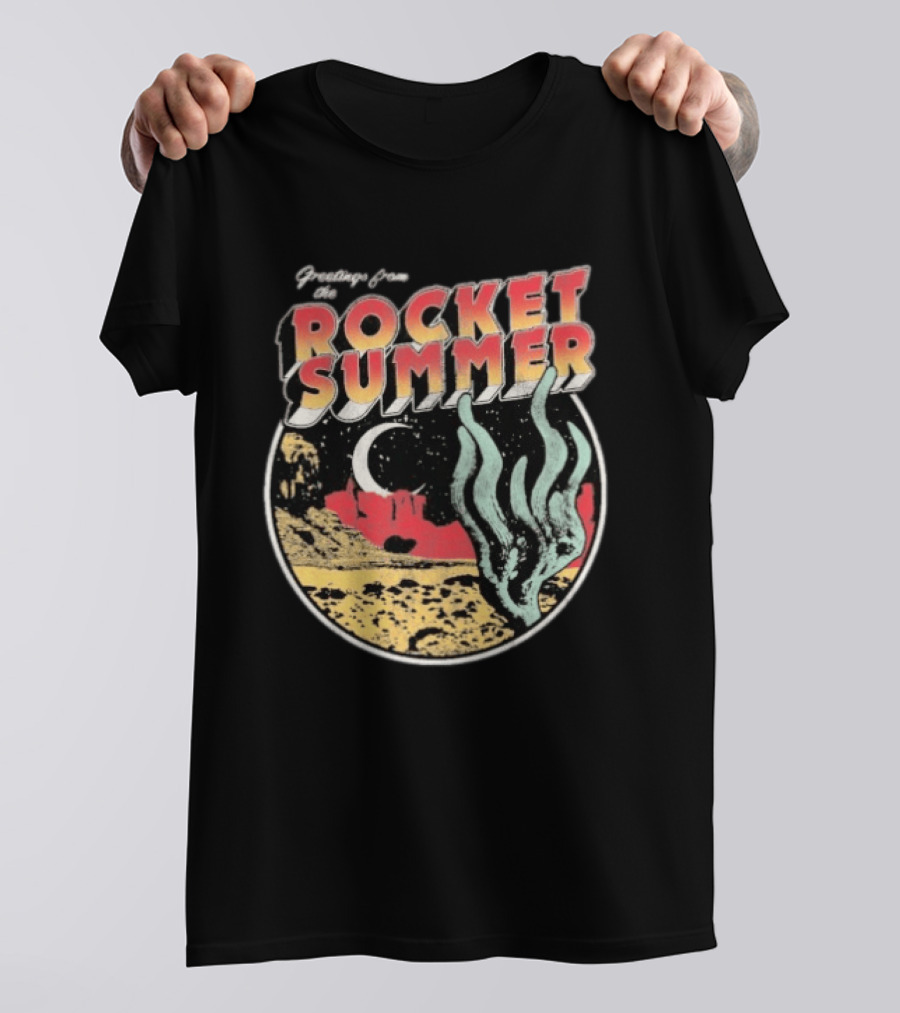 Greetings From The Rocket Summer Desert Moonlight Scene T-Shirt