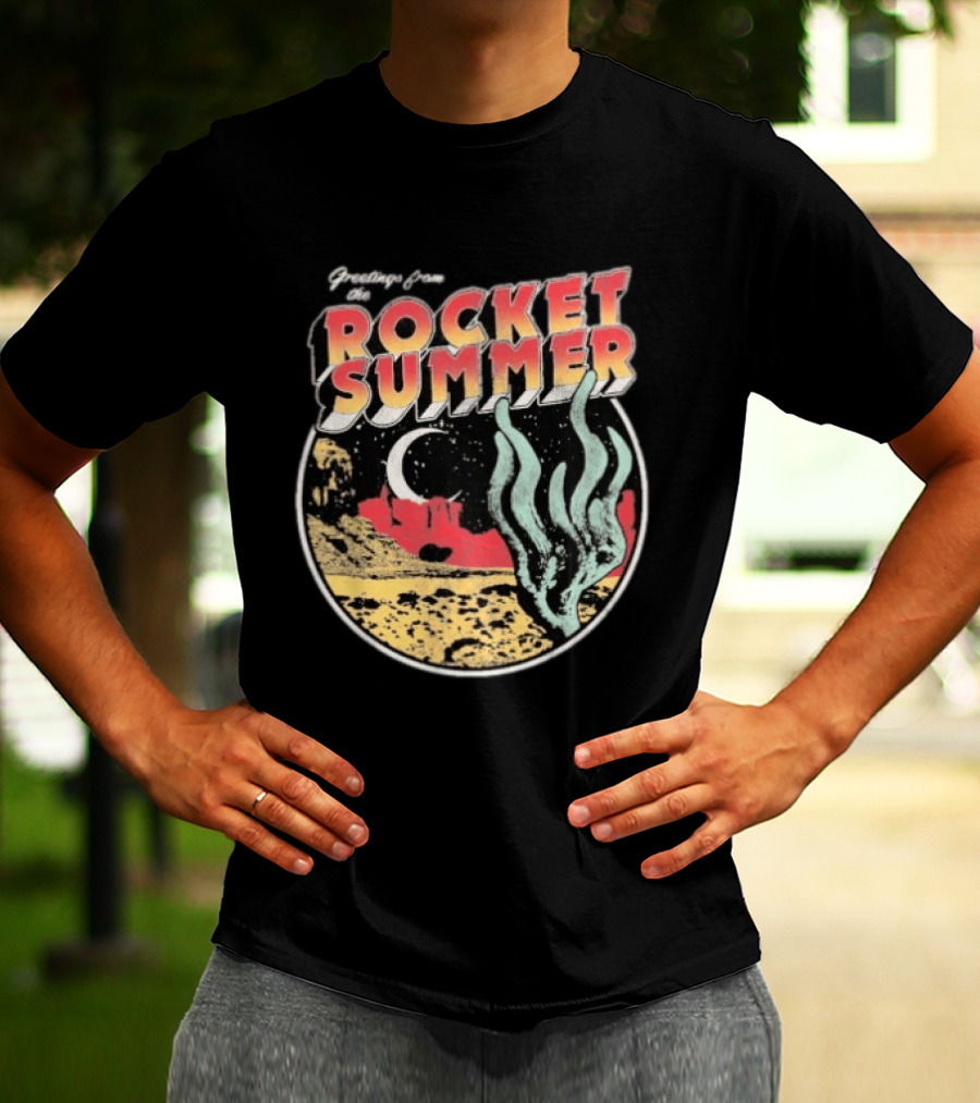 Greetings From The Rocket Summer Desert Moonlight Scene T-Shirt