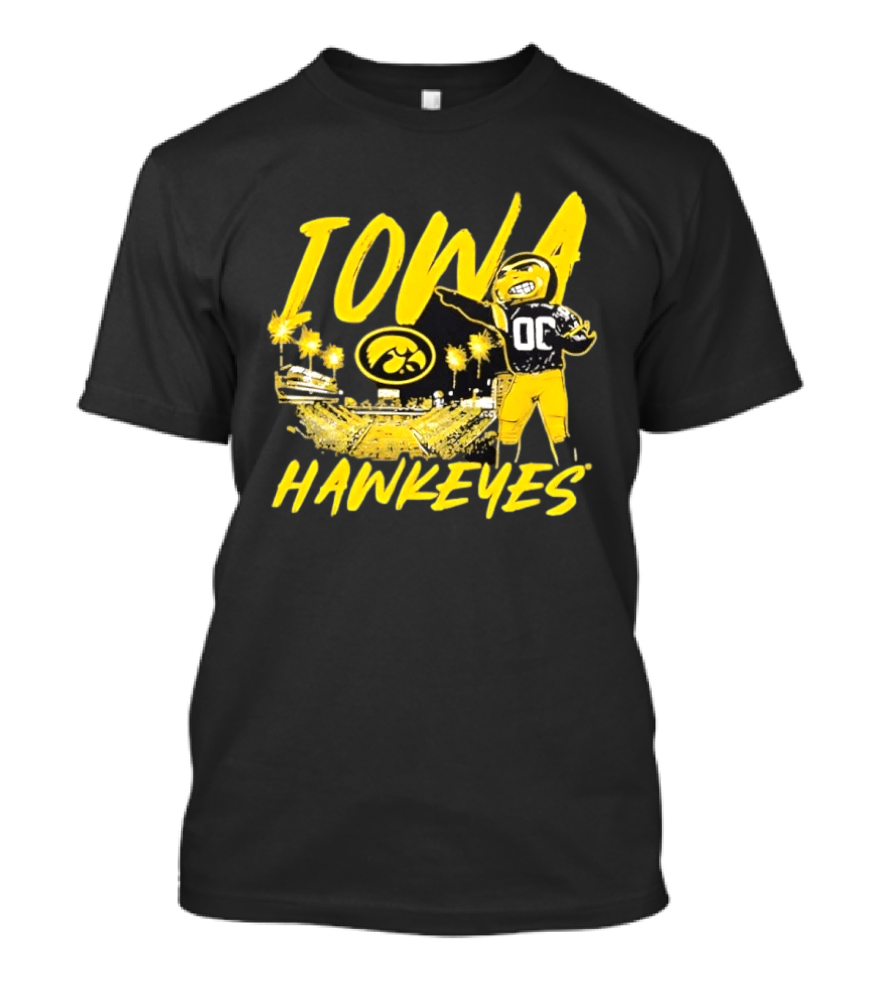 Iowa Hawkeyes 00 Mascot With Football Stadium T-Shirt