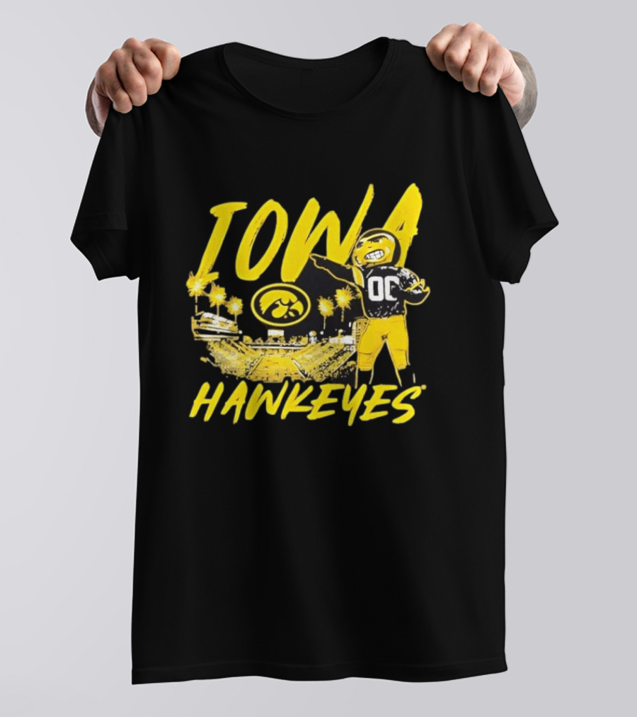 Iowa Hawkeyes 00 Mascot With Football Stadium T-Shirt
