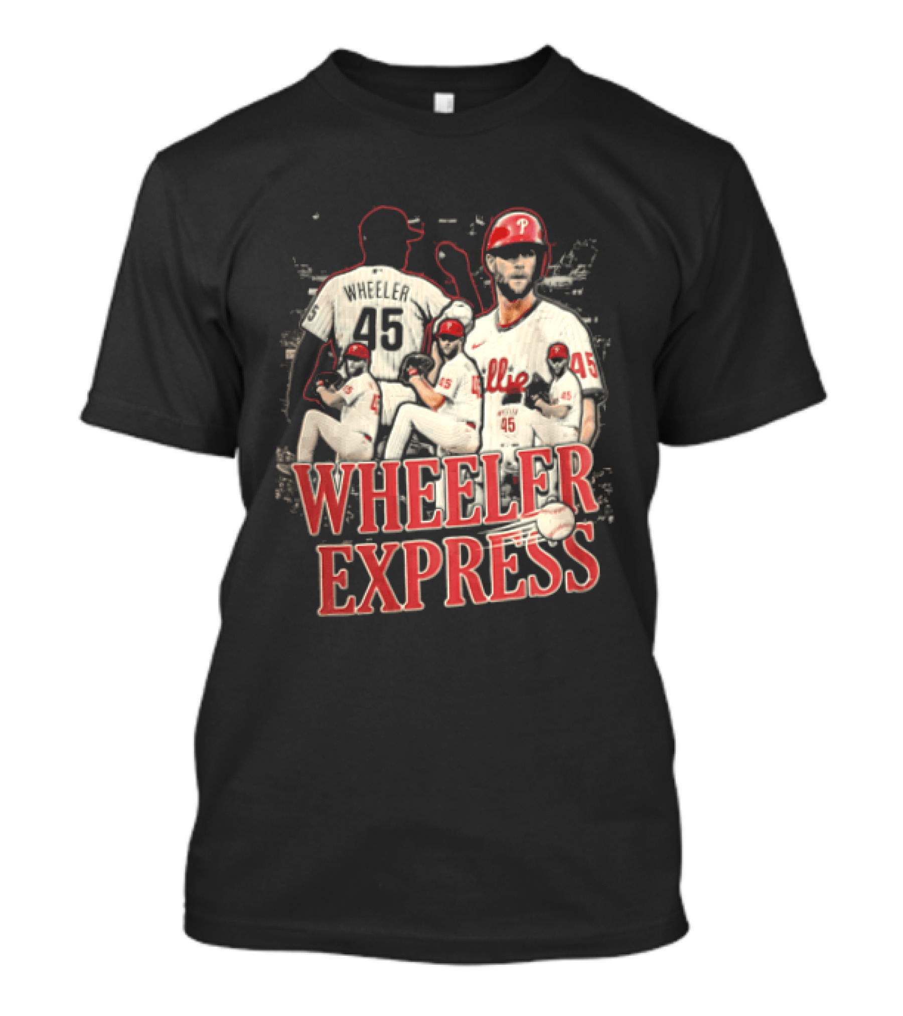 Philadelphia Phillies Wheeler Express 45 Pitching Baseball Collage T-Shirt