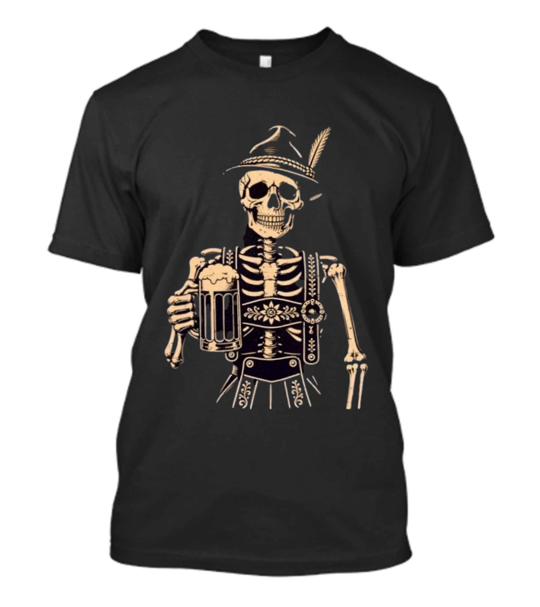 Oktoberfest Skeleton In Lederhosen With Beer And Bavarian Hat T-Shirt