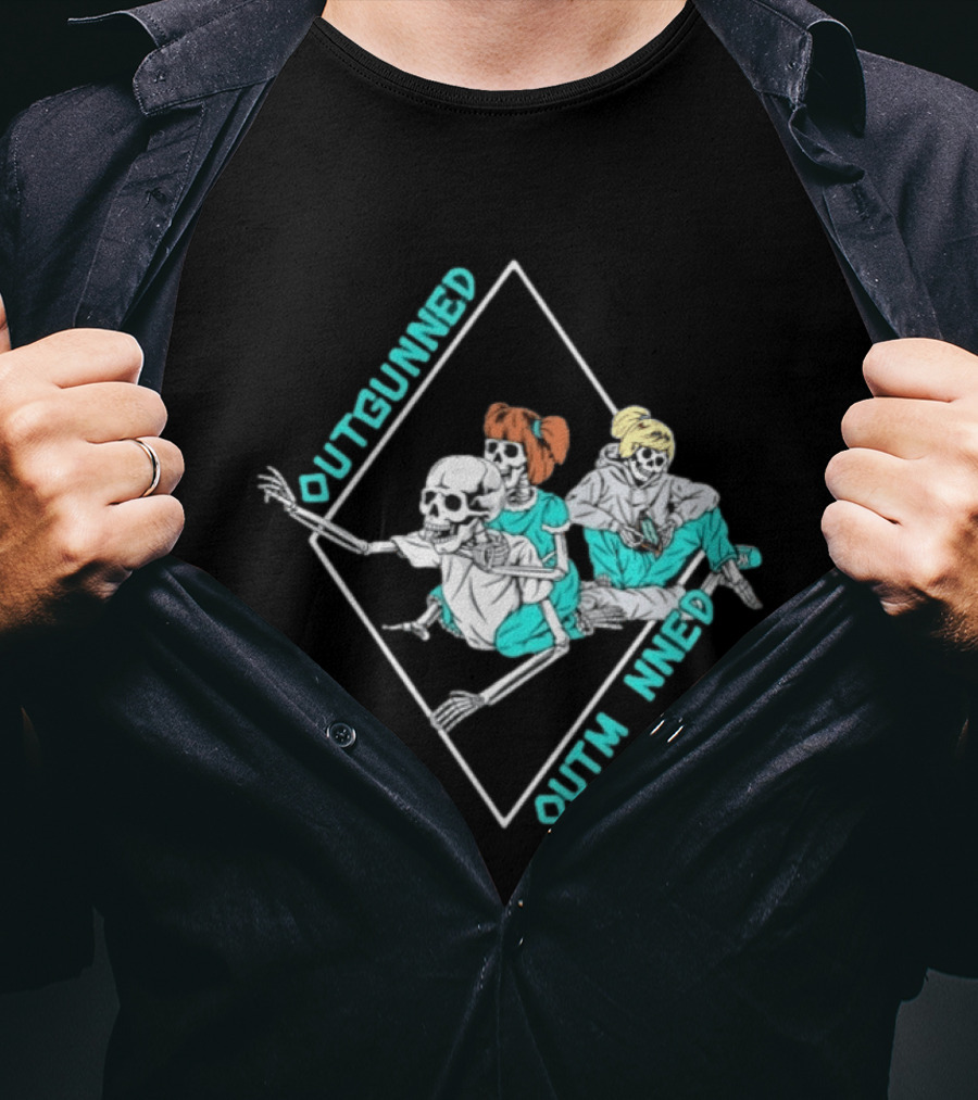 Outgunned Outmanned Skeleton Trio Casual T-Shirt