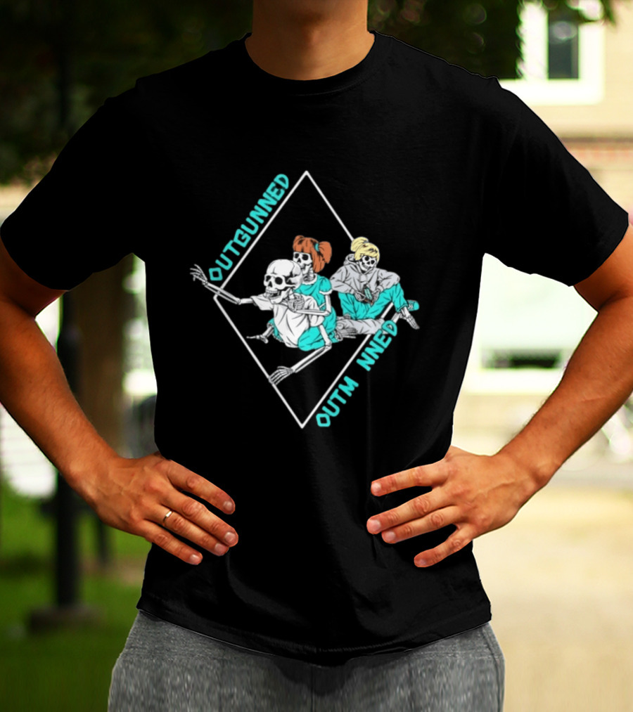 Outgunned Outmanned Skeleton Trio Casual T-Shirt
