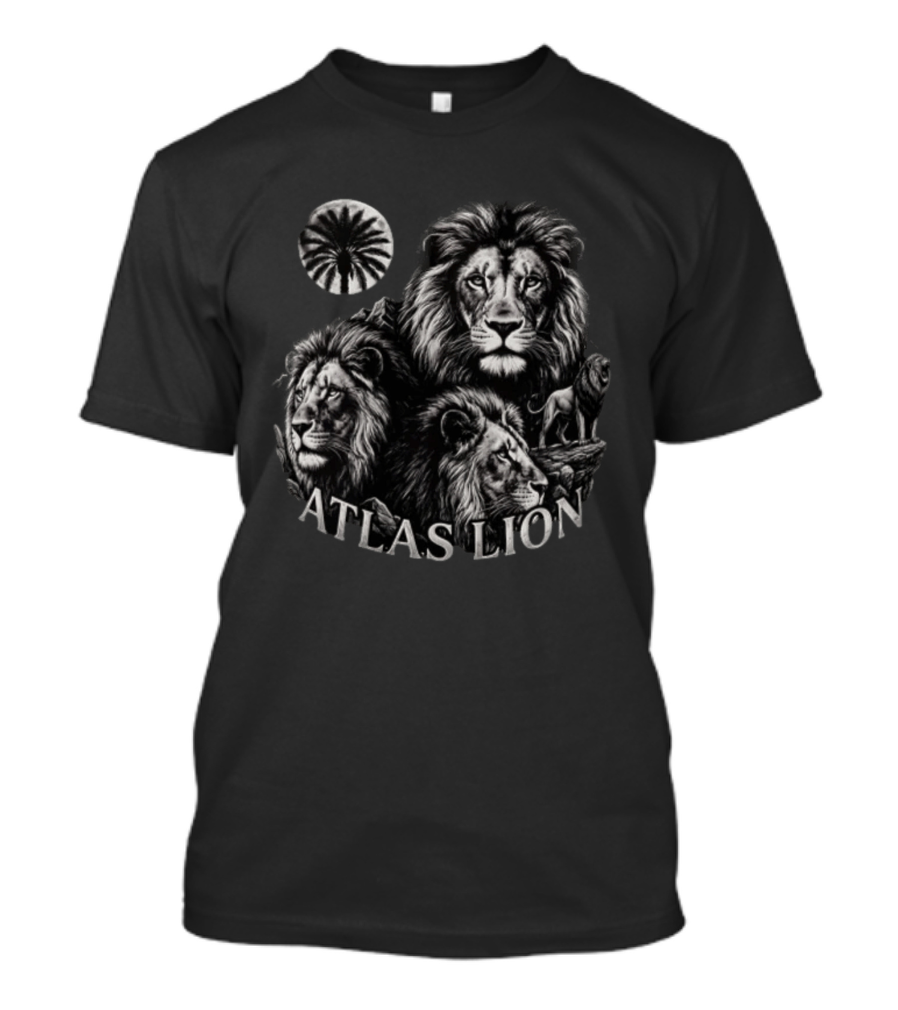 Atlas Lion Three Lions Palm Tree Moon T-Shirt