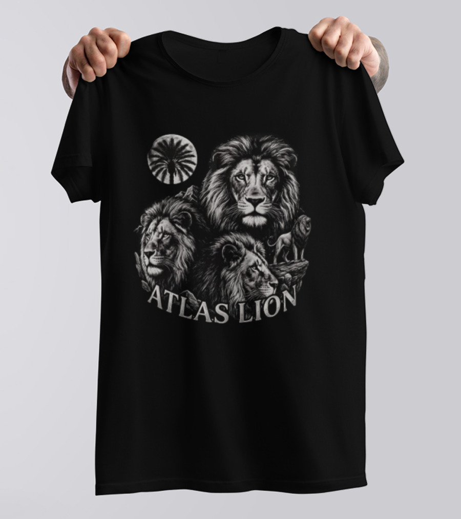 Atlas Lion Three Lions Palm Tree Moon T-Shirt