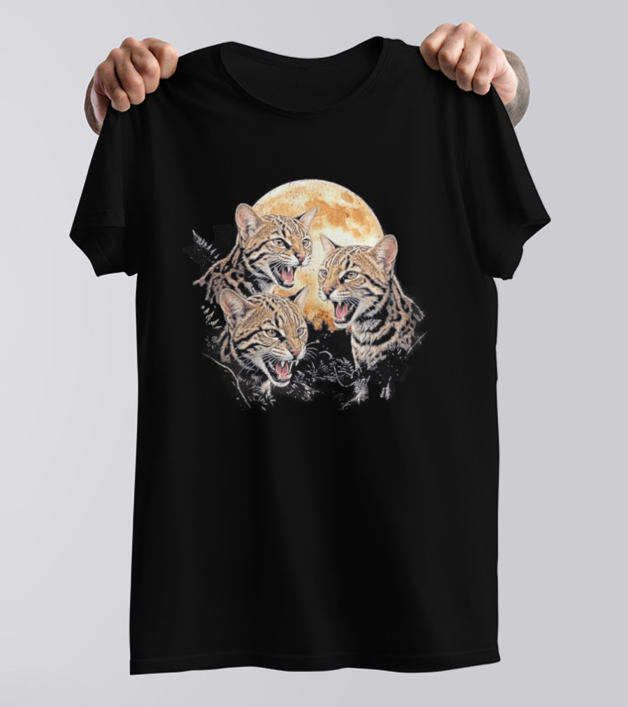 Three Tilcayo Bolivia Cloud Forest Wildcats Full Moon Roaring Trio T-Shirt