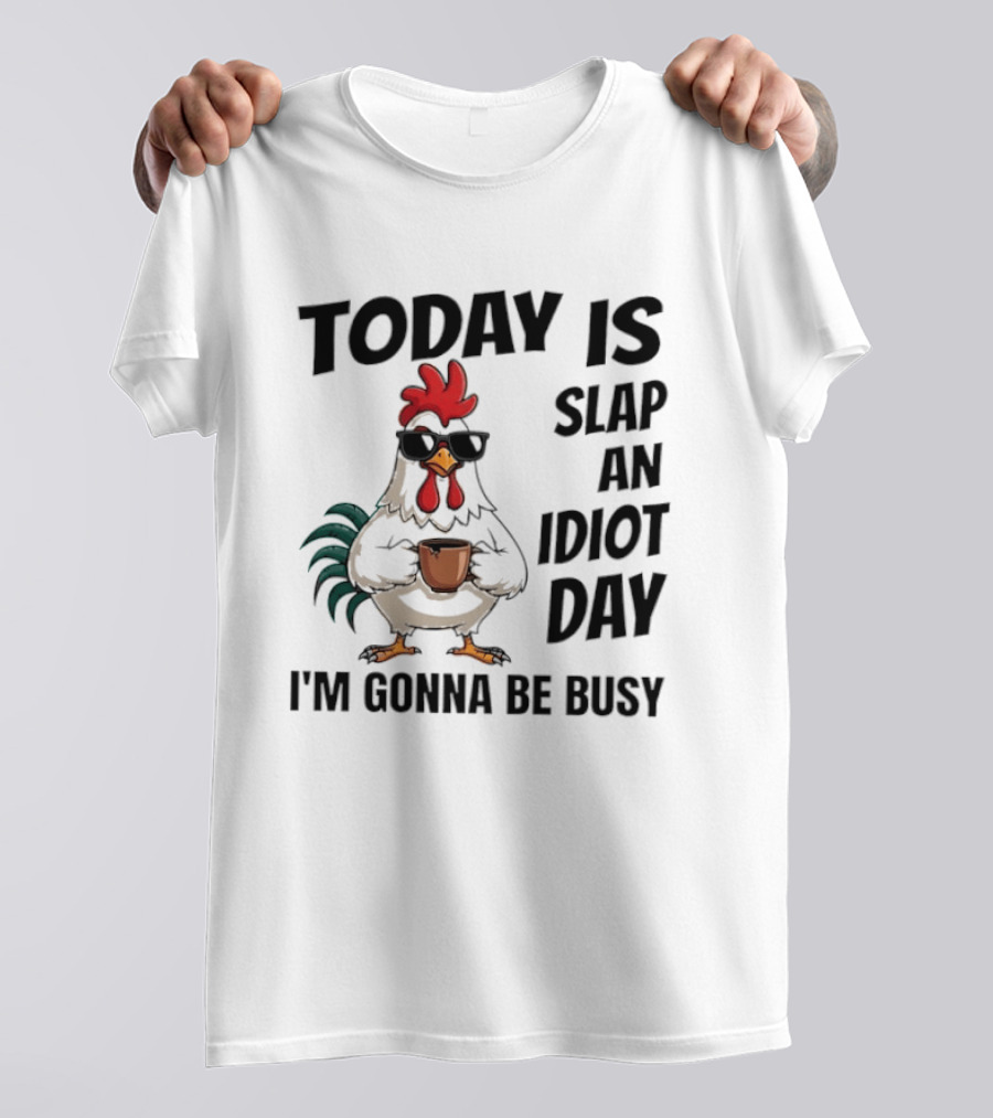 Today Is Slap An Idiot Day I'm Gonna Be Busy Chicken With Coffee And Sunglasses T-Shirt