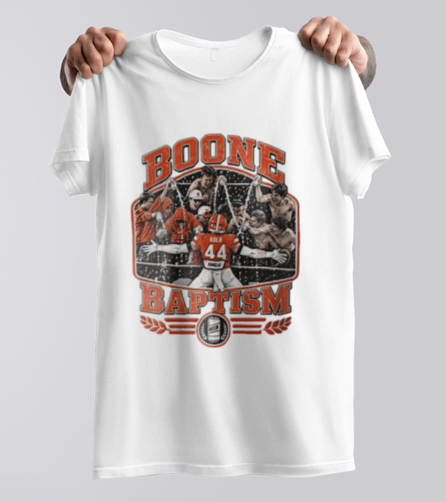 Boone Baptism Kolb Douglas Football Players Spraying Beer Celebration T-Shirt