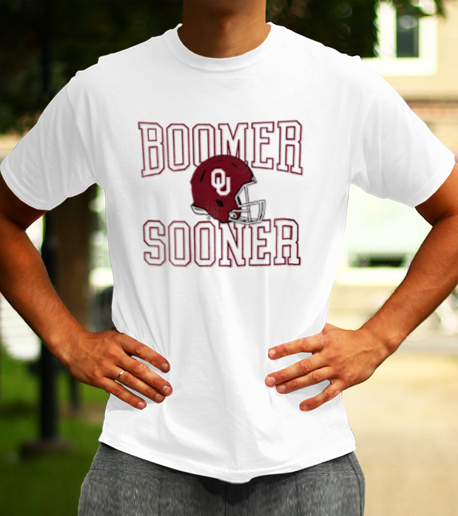 Boomer Sooner Oklahoma Sooners Red Football Helmet T-Shirt