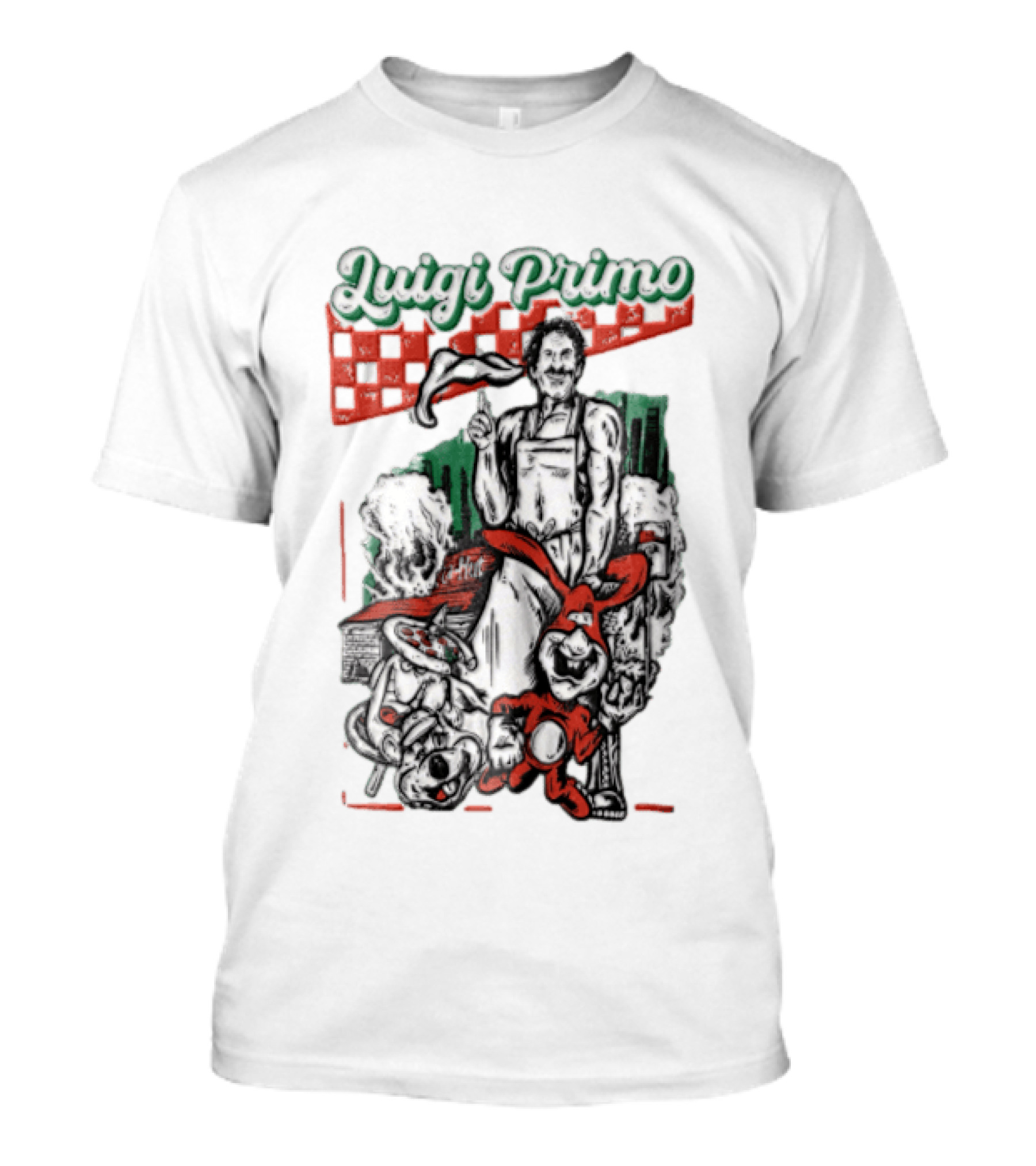 Luigi Primo Chef Tossing Pizza Dough With Rabbit And Pizza Oven T-Shirt