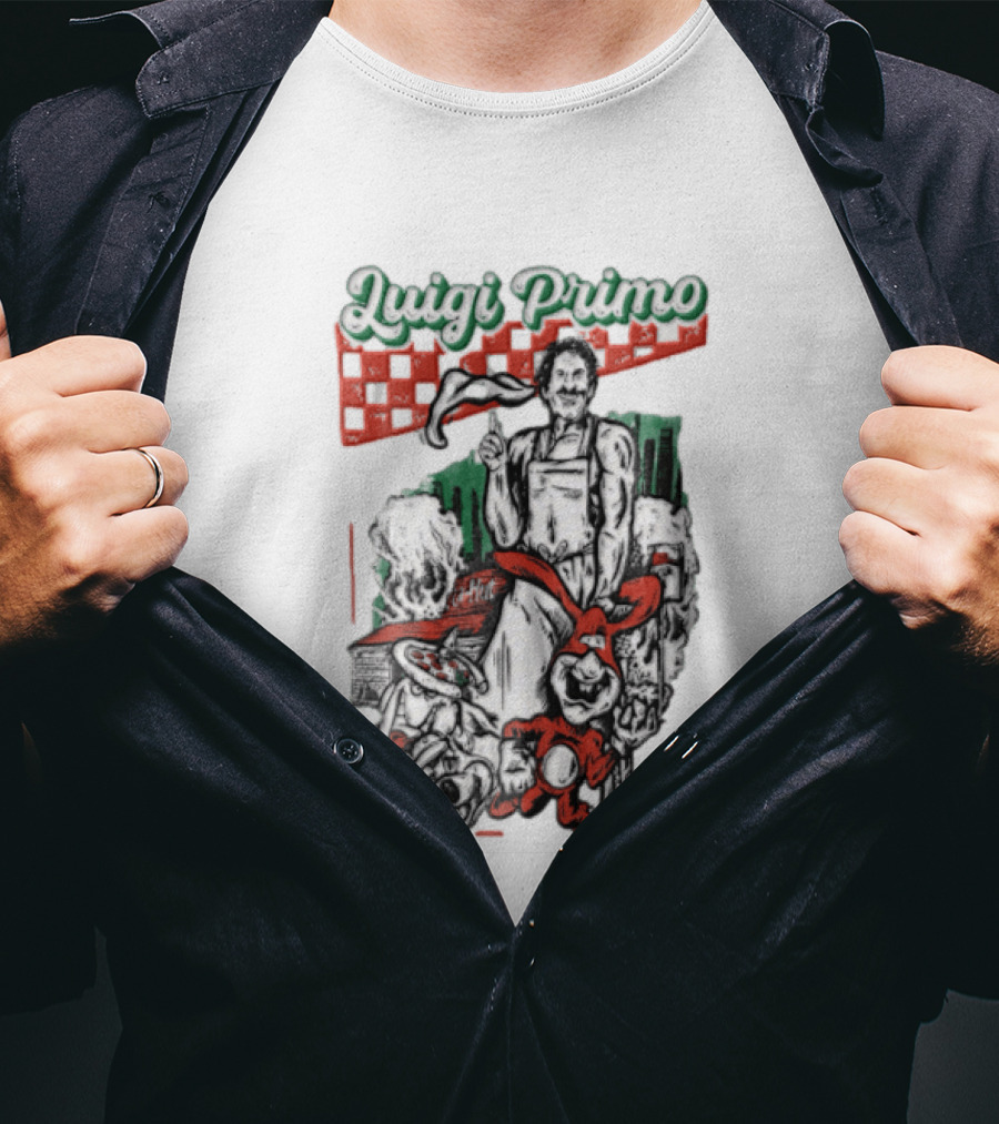 Luigi Primo Chef Tossing Pizza Dough With Rabbit And Pizza Oven T-Shirt