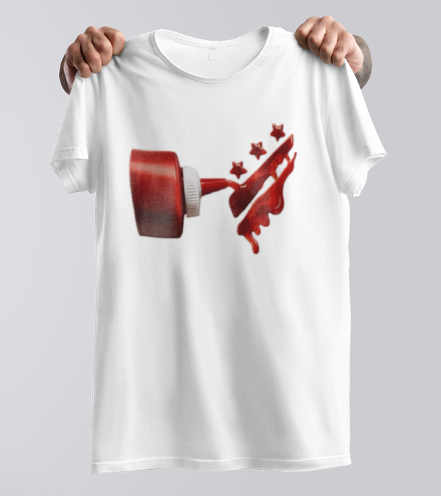Red Squeeze Bottle Pouring Ketchup With Stars T-Shirt
