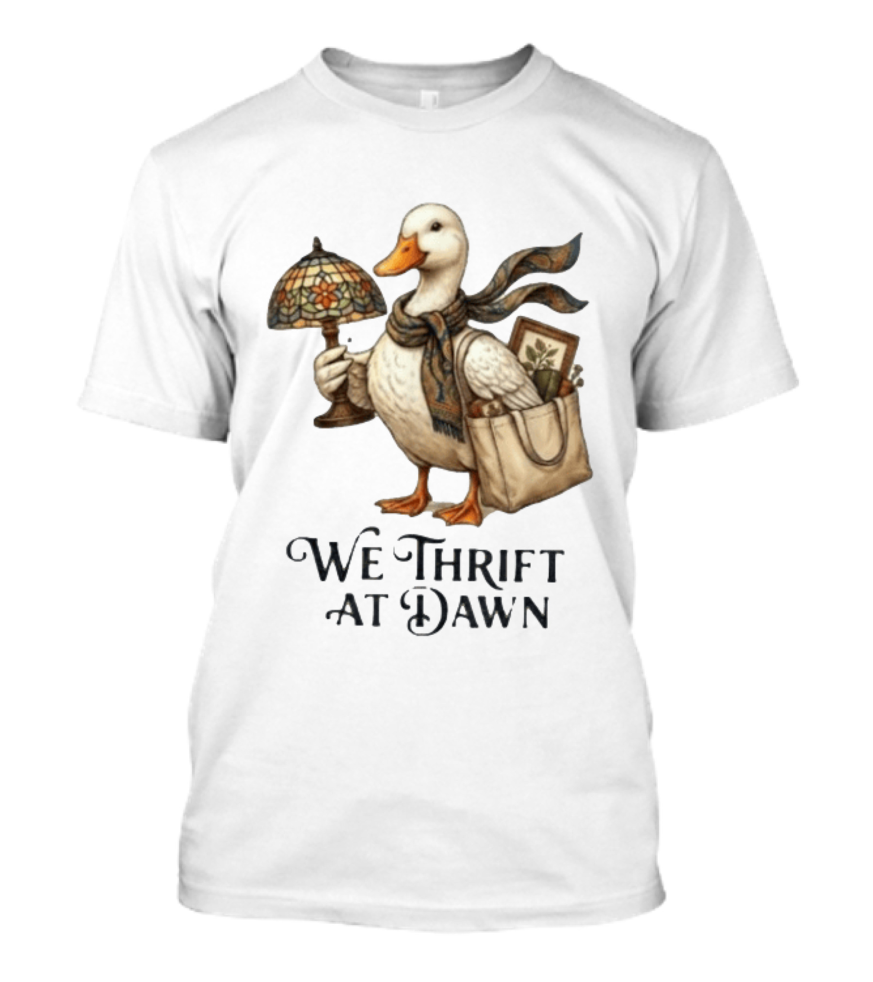 We Thrift At Dawn Duck Holding Tiffany Lamp With T-Shirt
